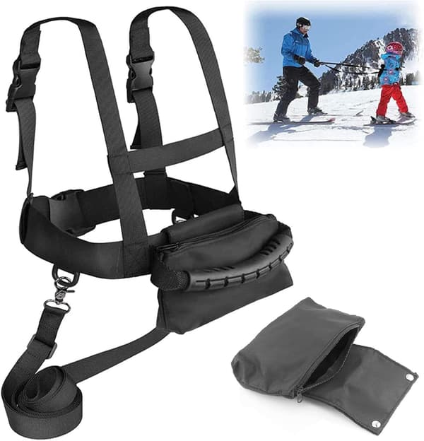Skidsäkerhetssele för barn, skidträning, säkerhetsbälte, skidselar för barn, rullskidor Black