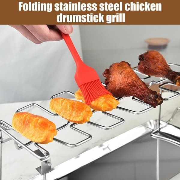 Kyllingelårstativ til grill, 14 pladser BBQ Kyllingelårsholder, Kyllingevingestativ, Rustfrit stål grillstativ Risterstativ til grill, ovn, kul