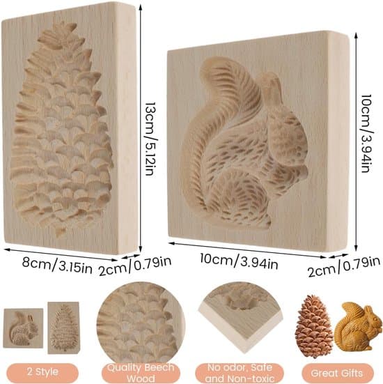 Träkaksformar - 3D-utskurna djurkaksformar - Lätta att ta bort - Hållbara kaksformar - För bakentusiaster - 2-pack