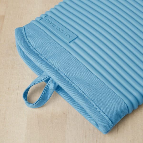Ribbad mjuk silikonugnsvante 2-pack, 7.5\"x13\", Blå sammet Sky blue