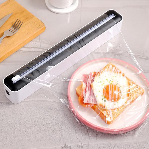 Multikutter for plastfolie, aluminiumsfolie og bakepapir, magnetisk holder for ruller opptil 30 cm bredde, lett å rive (blå)