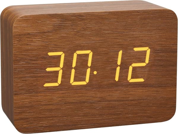 Digital Väckarklocka – Digital Väckarklocka i Trä – LED-Display, 3 Larm – 1 Enhet – Väckarklocka för Sovrum