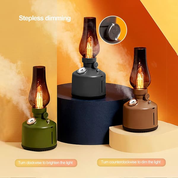 Retro Lanterne Luftfugter - 280ml Grøn Olielampe Stil Aroma Diffuser med 2 Tågeindstillinger & Dæmpbart Lys