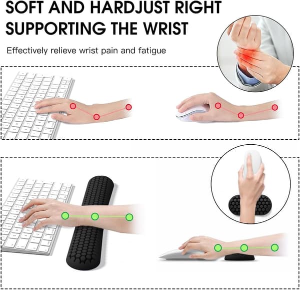 Tangentbords handledsstödset med bikake-design och ergonomiskt utformad handleds- och musmatta. Black