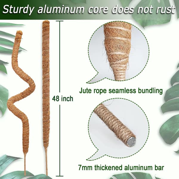 Mossstöd för växter 120 cm, böjbar mossstång för klätterväxter Monstera Murgröna 2-pack