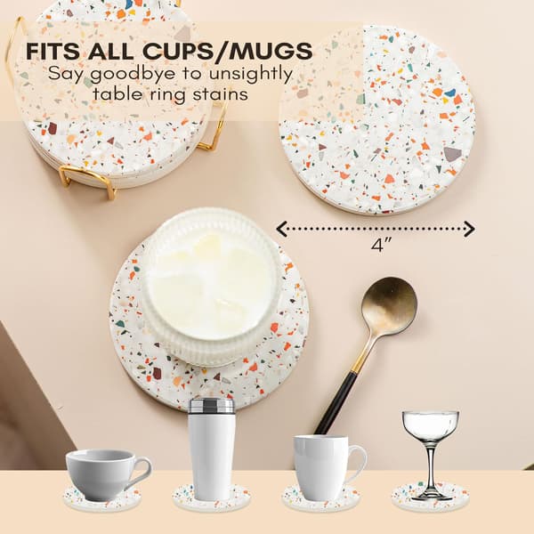 Terrazzo absorberende coasters, sæt med 6 stativer, keramiske coasters, kaffebordsdekorationer, absorberende sten coasters.