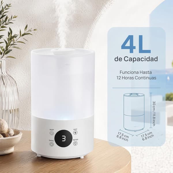 Aromluftfuktare, 4L Luftfuktare för Sovrum, Diffuser med Nattlampa, Fjärrkontroll och Digital Display, 12h Drifttid