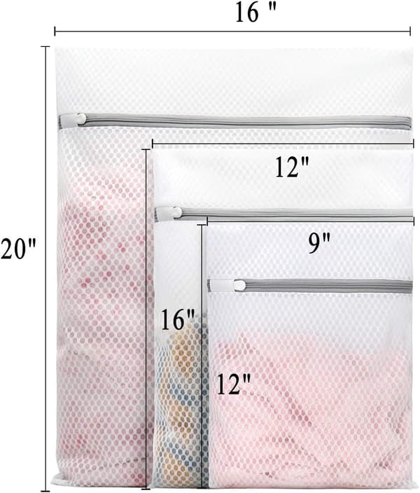 3-delt vaskepose i honeycomb-nett, vaskepose i netting (Stor + Medium + Liten)