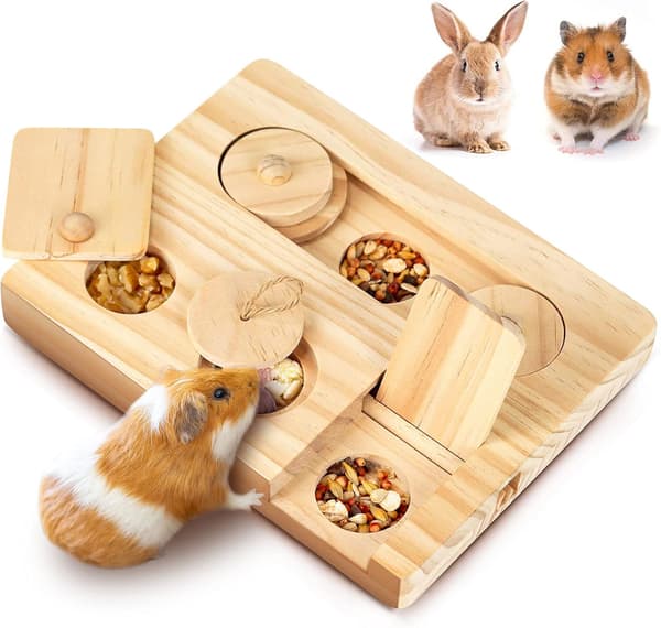 Marsvin fôringsleker, 6-i-1 hamster tre interaktiv berikelsesleke, liten dyregodbitdispenser