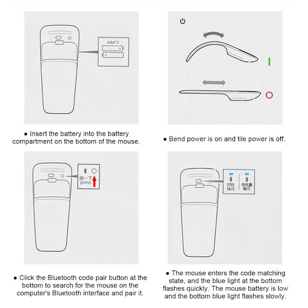 Bluetooth Foldable Wireless Ergonomic Arc Touch Mouse Silent PC Mouse
