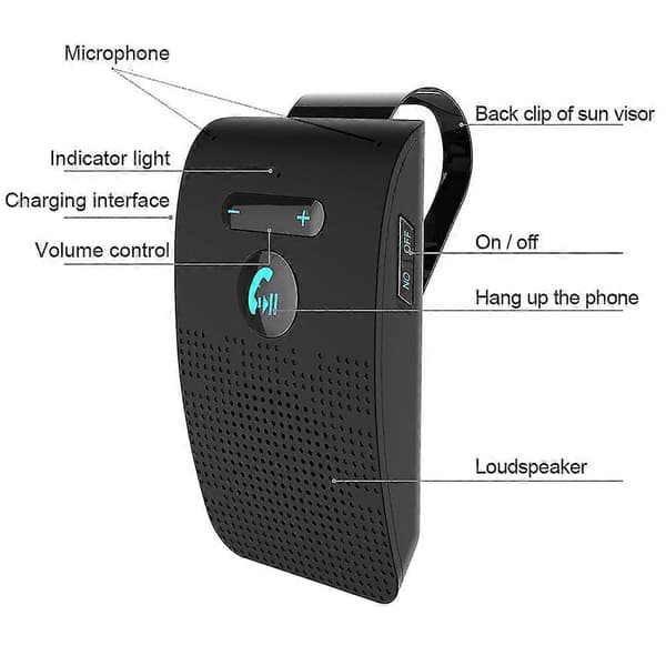 Bluetooth Bilsæt Trådløs Bluetooth 4.2 Håndfrit Bilsæt Solskærm Klips Højttaler 1 - Sort