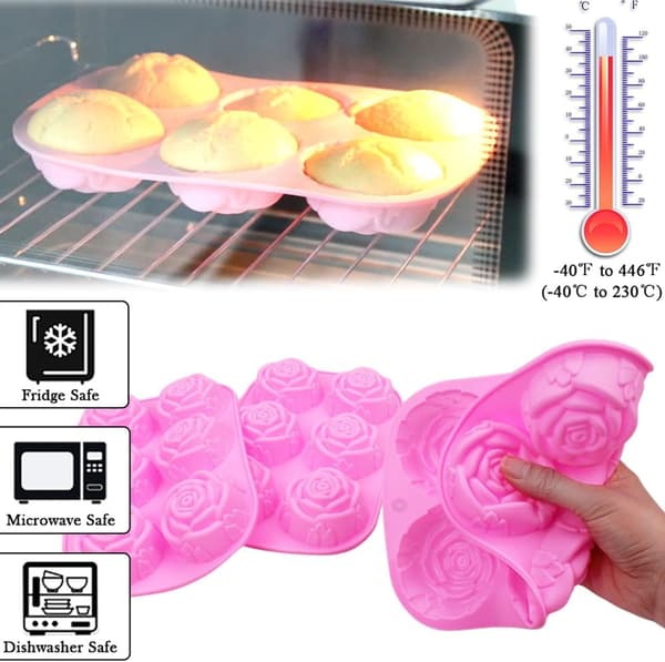 Håndlavet sæbe kage gelé budding chokolade seks-hulrums rose design silikoneform, 2-delt pink sæt