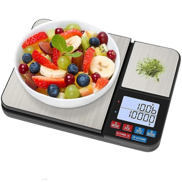 Köksskala med dubbla plattformar, [10 kg/0,01 g], hög precision, med LCD-display.
