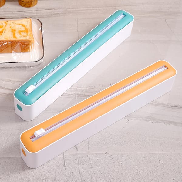 Multikutter for plastfolie, aluminiumsfolie og bakepapir, magnetisk holder for ruller opptil 30 cm bredde, lett å rive (blå)