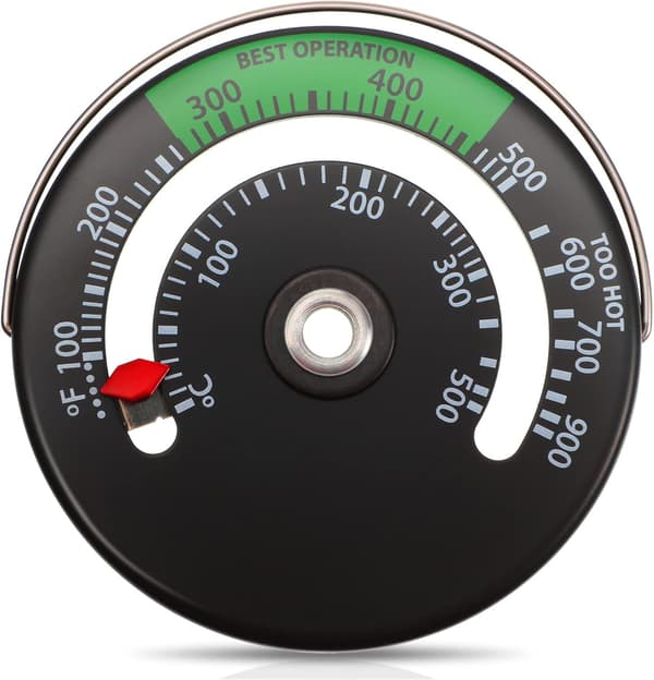 Magnetisk termometer til brændeovn, ovntermometer, egnet til gasovne og brændeovne, termometer til skorstensrør.