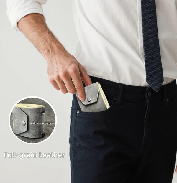 Wrap Wallet, Læder Penge Organizer med Elastikstropper, Hurtig Adgang Seddelholder, Minimalistisk Kontant Pung til Mænd og Kvinder (Grå)