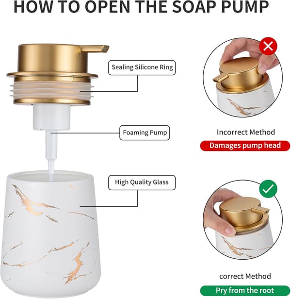 Manuel pumpe skumsæbedispenser, 355 ml keramisk skumsæbedispenser, til badeværelsesbordplader og køkkenopvaskemiddeldispensering.