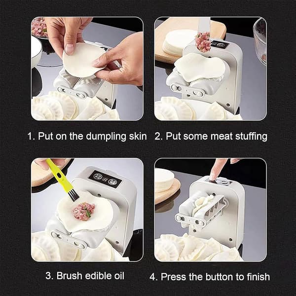 Elektrisk Dumpling Maker 2025 - Automatisk Dumpling Maskine med Ske & Børste, Justerbar Hjemme Dumpling Form