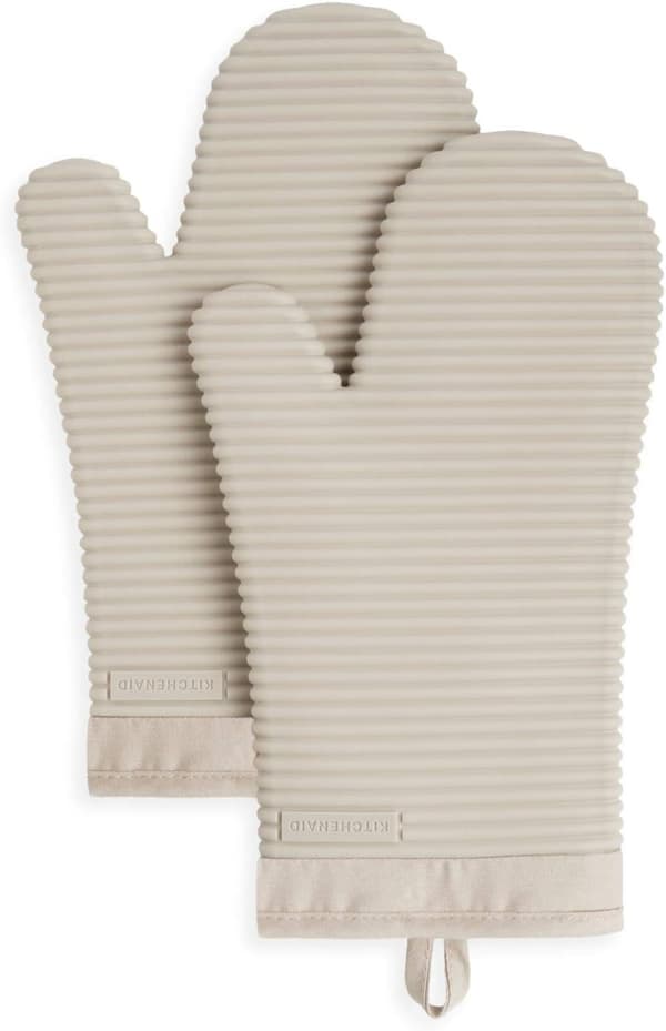 Ribbad mjuk silikonugnsvante 2-pack, 7.5\"x13\", Milkshake Off-white