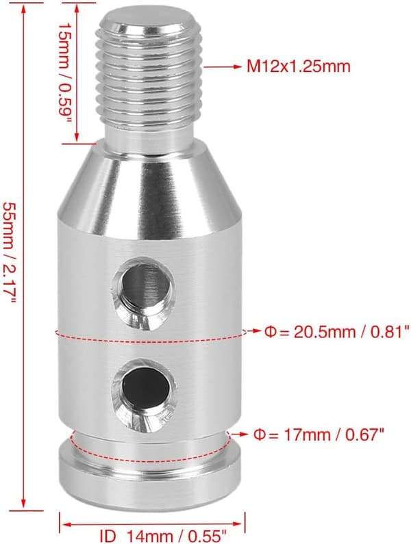 Universal bilväxelspaksknoppadapter för ogängade växelspakar 12x1.25