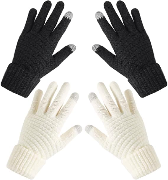 Vinterhandsker til kvinder - Varme vinterhandsker til kvinder, Touchscreen strikhandske med elastisk manchet til koldt vejr