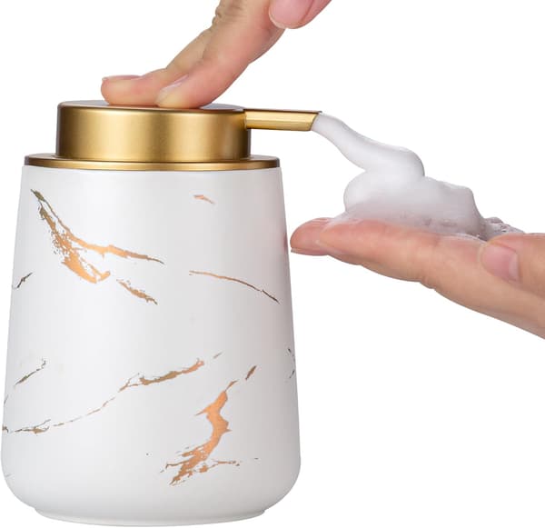 Manuel pumpe skumsæbedispenser, 355 ml keramisk skumsæbedispenser, til badeværelsesbordplader og køkkenopvaskemiddeldispensering.