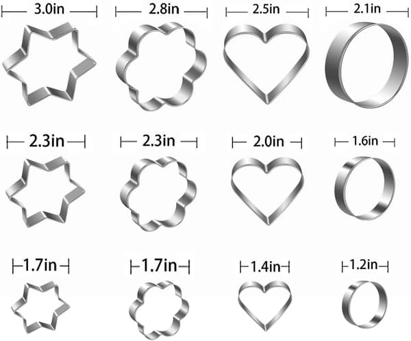 Metal Kageform Sæt - Hjerte, Stjerne, Cirkel og Blomsterformer - 12-delt Kageform Sæt - Hjerte- og Stjerneformede Kageforme