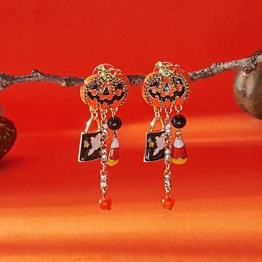 Halloween Græskar Vedhæng Øreringe Orange Guld Lav Allergi Legering Slik Charm Spøgelse Efterår Kvinder Halloween Søde Smykker