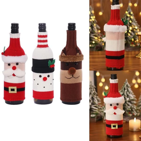 Julesweater-sæt til vinflasker med julemandmønster, perfekt til julefrokoster og sæsonbestemte sammenkomster