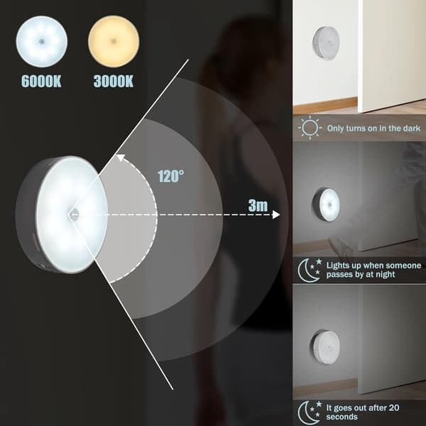 2-pack LED-nattlampor med rörelsesensor, lämpliga för sovrum, badrum, toaletter, trappor, kök och hallar.