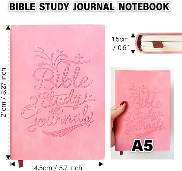 Bibelstudiejournal — Hjelper studiemetoder, kirkebok og daglig andakt — Religiøs gave med trostema for troende (menn og kvinner) — Rosa Pink