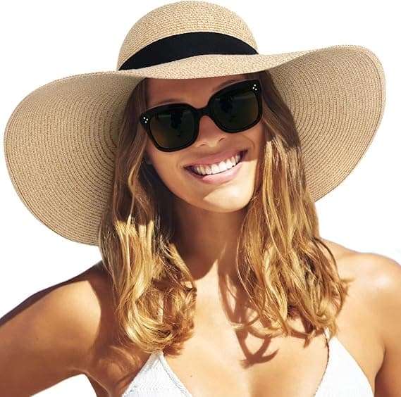 Dame Sol Stråhat Bred Skygge UPF 80 Sommerhat Sammenfoldelig Pakbar Floppy Strandhatte til Kvinder