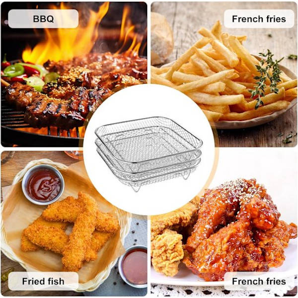 3-lags universelt airfryer-stativsæt – stabelbare grillriste i rustfrit stål