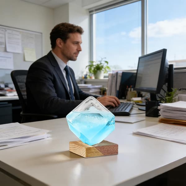 Stormglas väderprognos, 3D kub väderprognos med bas, glasbarometer heminredning