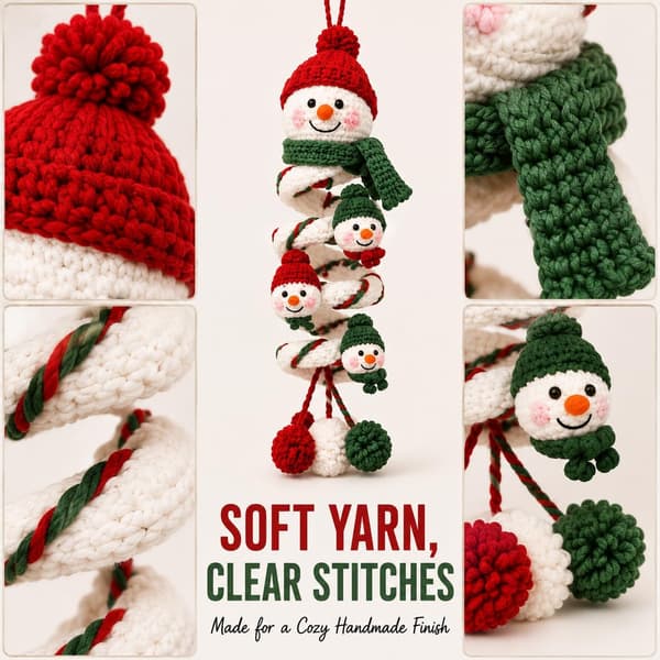 Virka snögubbe spiralprydnad DIY-kit, julpyssel för vuxna