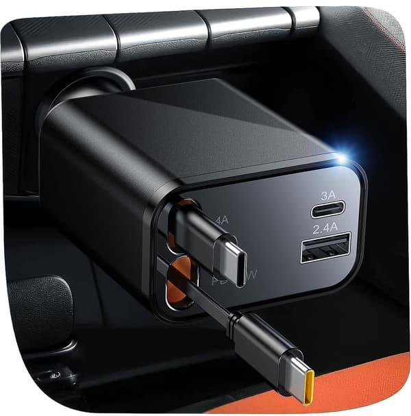 Infällbar billaddare, 75W snabbladdare USB C biltillbehör