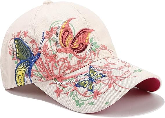 Dame broderi sommerfugl baseballcaps blomstertrykk bling caps solhatt justerbar B