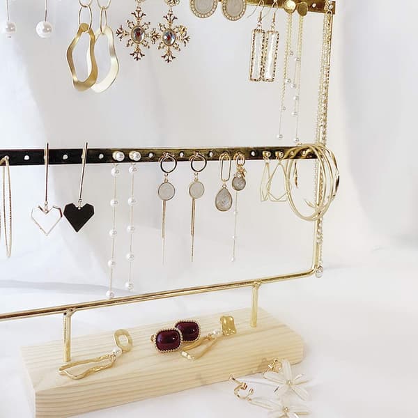 Øredobber Organizer Smykkevisning Tre Stativ (40 Hull 2 Lag) (Gullfarget)