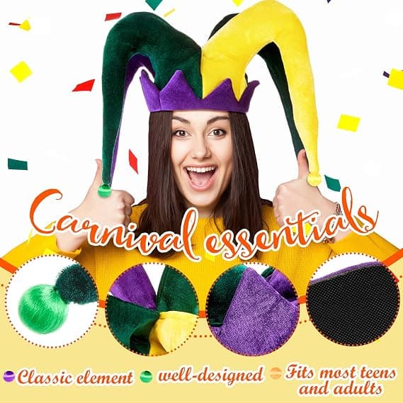 2-pak Mardi Gras Jester Hat Kæmpe Kostume Maskerade Karneval