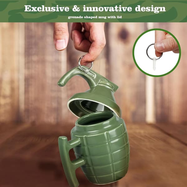 Loobuu Granat Keramisk Mugg - 3D Taktisk Design Grön Kaffe Te Kopp, 280 ml Nyhetspresent för Män & Kvinnor green