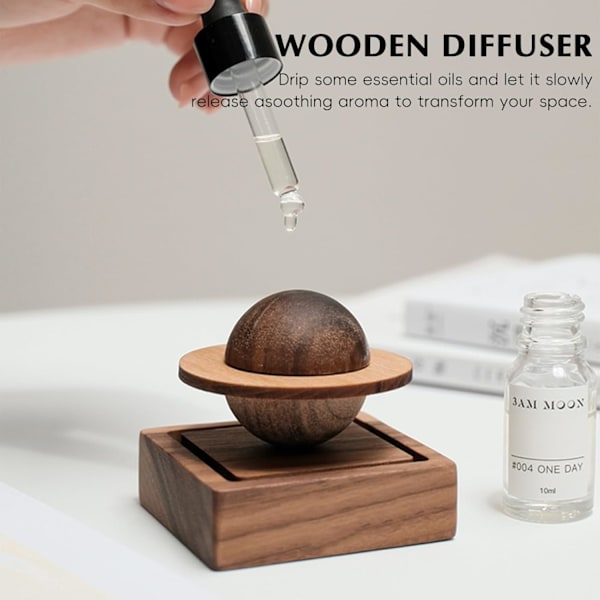 Æterisk olie-diffuser i træ - Aromaterapi-diffuser i valnøddetræ til hjemmet, kontoret, bilen, yogastudiet og spa - Passiv diffuser til skrivebordsindretning
