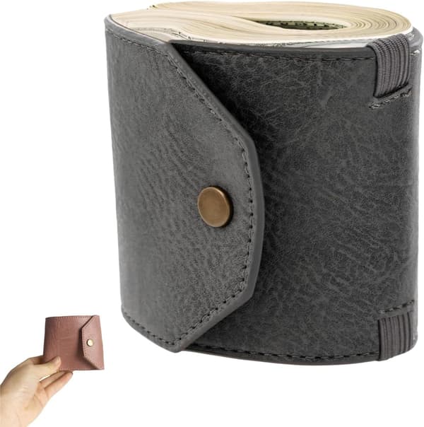 Wrap Wallet, Læder Penge Organizer med Elastikstropper, Hurtig Adgang Seddelholder, Minimalistisk Kontant Pung til Mænd og Kvinder (Grå)