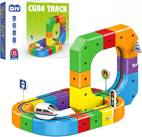 Click on the Track Sähköjunarata, Magic Track Cube, 3D-upotettu asettelu junarata, DIY Cube Track, lapsille (51 kpl)