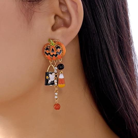 Halloween Græskar Vedhæng Øreringe Orange Guld Lav Allergi Legering Slik Charm Spøgelse Efterår Kvinder Halloween Søde Smykker