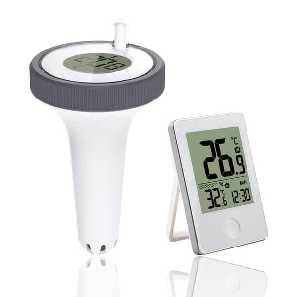 Flydende pooltermometer – Letlæseligt digitalt termometer med indendørs temperatur- og fugtighedsmåler.