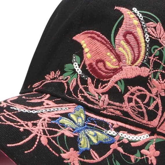 Broderad fjäril baseballkeps för kvinnor, blomtryck, blingkeps, solhatt, justerbar A