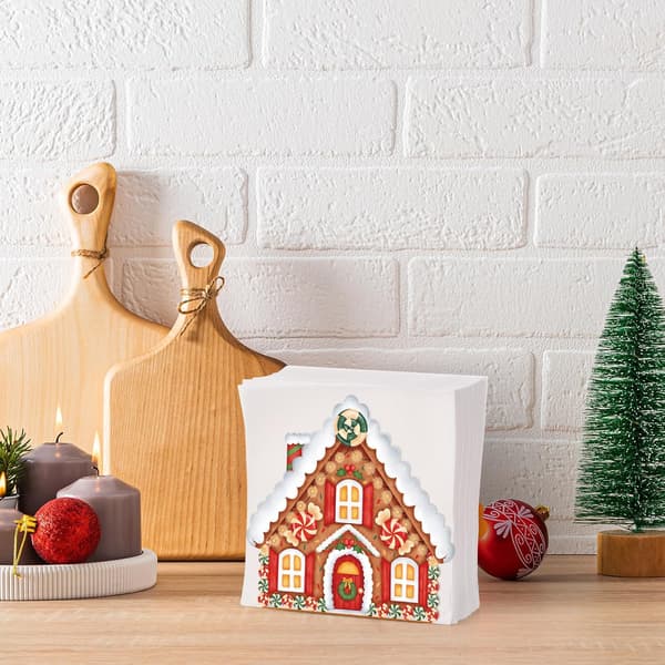 Juleserviett holder, rustikk pepperkakehus-vevsboks, egnet for vinterjuleoppbevaring, gårdshus, restaurant, fest og andre anledninger