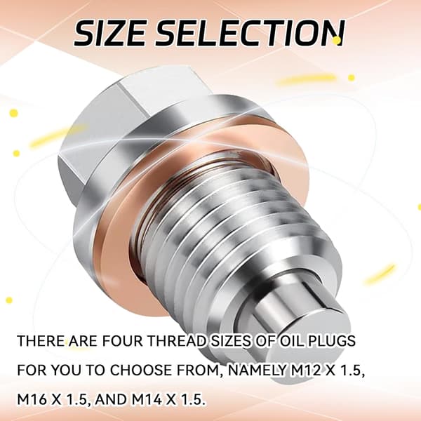 M12 x 1,5 magnetisk oljeplugg, oljepluggmutterbolt med 5 stk. kobberpakninger, universell motor i rustfritt stål for oljeskift B
