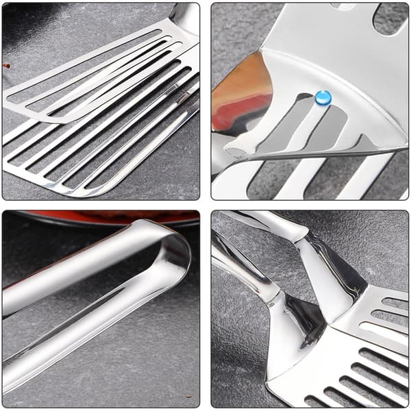 Åpent nettingdesign for enkel snuing; ergonomisk utformet grillspatel/klype.