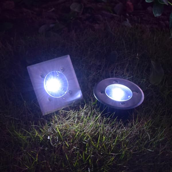DOITOOL Flade Solcellelamper Udendørs Sti: 4 STK Lamper Udendørs Vandtætte Solcelle Jordlamper - Solcelle Disklys til Sti, Gård, Plæne